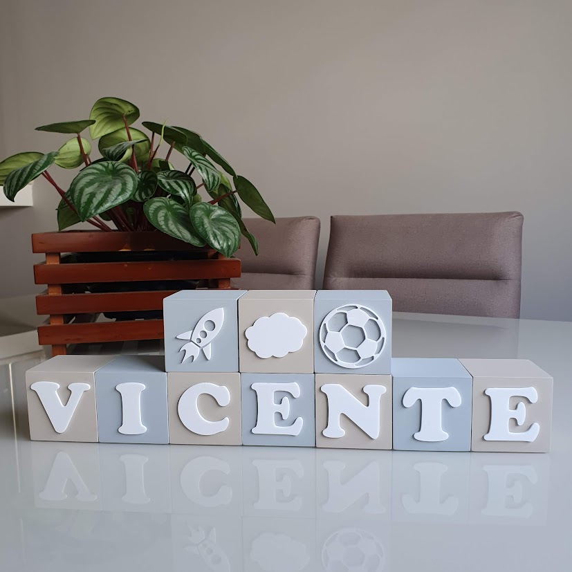 Cubos De MDF Decorativos Nome Do Bebê Letras E Desenhos 6cm - Imagem 6